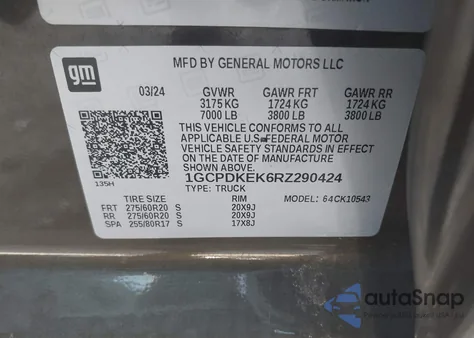 2024 Chevrolet Silverado 1500 4Wd Short Bed Lt With 2Fl from USA, damaged, VIN 1GCPDKEK6RZ290424